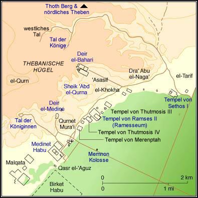 bersichtskarte der archologischen Sttten Thebens